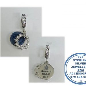 "925 Sterling Silver Dangle Charm ""Dream it wish it do it"". Pandora Compatible"