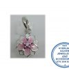 "925 sterling Silver Dangle Magnolia Enamel Pink White Flower Charm. Pandora Compatible"