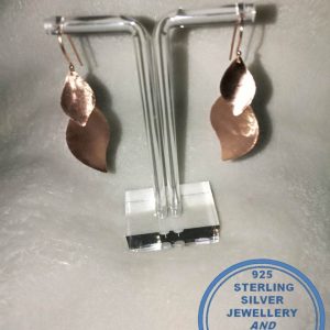 925 Sterling Silver Rose Gold Plated Double Leave Dangle Hook in Earrings