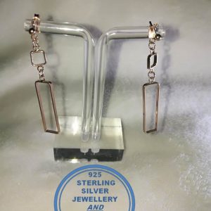 925 Sterling Silver Rose Gold Plated Rectangular Dangle Stud Earrings