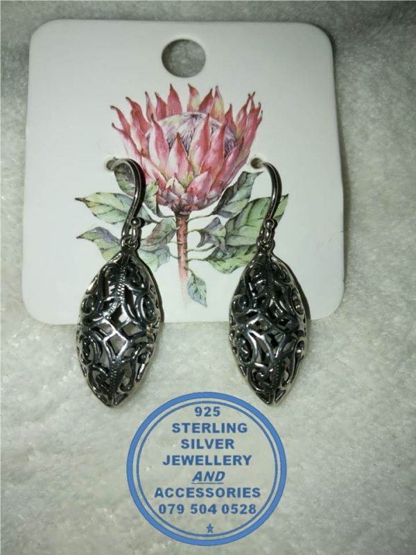 925 sterling Silver Filigree Hanging Dangle hook in Earrings.