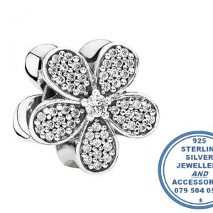 "925 Sterling Silver Large Cubic CZ Daisy Pandora Compatible Bead Charm"