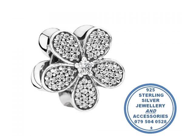 "925 Sterling Silver Large Cubic CZ Daisy Pandora Compatible Bead Charm"