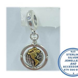 "925 Sterling Silver You Mean The World to Me Pandora Compatible Dangle Charm"