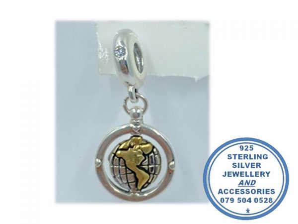 "925 Sterling Silver You Mean The World to Me Pandora Compatible Dangle Charm"