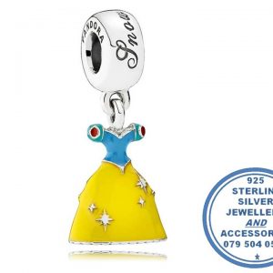 "925 Sterling Silver Snow White Dress Enamel Colour Pandora Compatible Dangle Charm"