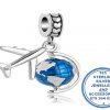"925 Sterling Silver Dangle Airoplane and globe. Around the Globe World Dangle Charm. Pandora Compatible"