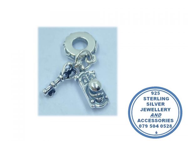 "925 Sterling Silver Alice in Wonderland Door Knob and Key Pandora Compatible Dangle Charm"