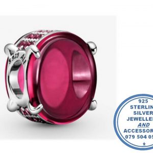 "925 Sterling Silver Red Oval Cabochon Pandora Compatible Bead Charm"