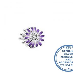 "925 Sterling Silver Purple Enamel Daisy Pandora Compatible Bead Charm"