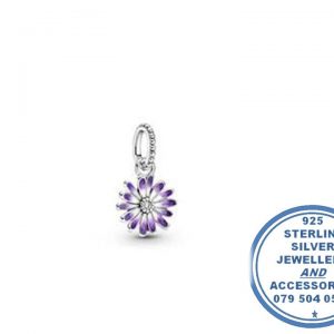"925 Sterling Silver Purple Enamel Daisy Pandora Compatible Dangle Charm"