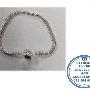 925 Sterling Silver Bracelet Plain Barrel Clasp. Pandora Compatible Soft Bracelet