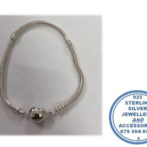 925 Sterling Silver Bracelet Plain Heart Clasp. Pandora Compatible Soft Bracelet