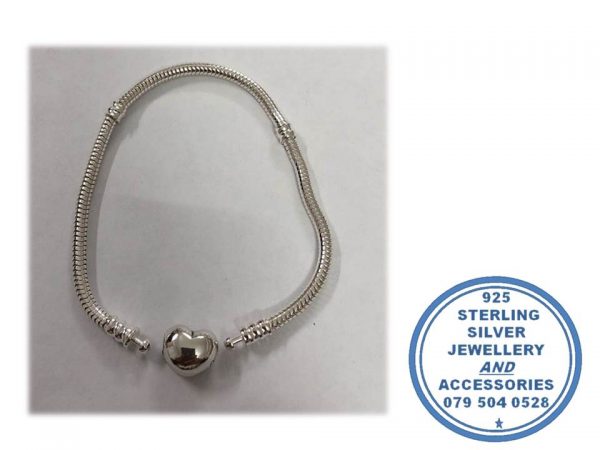 925 Sterling Silver Bracelet Plain Heart Clasp. Pandora Compatible Soft Bracelet