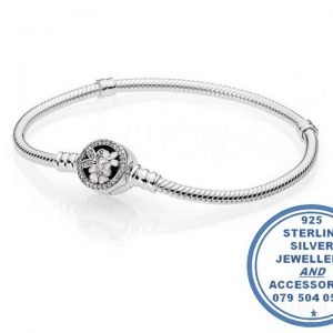 925 Sterling Silver Soft Bracelet with Daisy Flowers Clasp. Pandora Compatible.