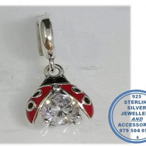 "925 Sterling Silver Ladybug and cubic Dangle Charm. Pandora Compatible."