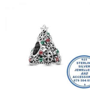 "925 Sterling Silver CZ Christmas Tree Pandora Compatible Bead Charm"