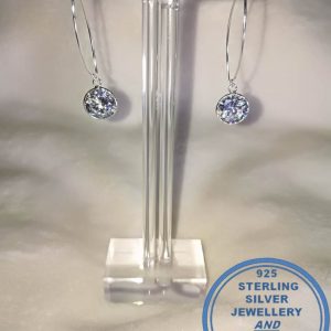925 Sterling Silver Large Round Cubic CZ Hook In Show Stopper Earrings.