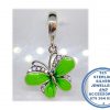 "925 Sterling Silver Stunning Green Enamel and Cubic CZ Butterfly Dangle Charm. Pandora Compatible."