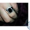 925 Sterling Silver Broad Silver Band with Halo Black Large Oval Center Statement Ring