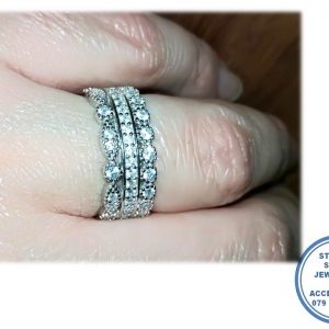 925 Sterling Silver Cubic All round 3 Bands as One Ring | Stack Ring Wedding Bands925 Sterling Silver Cubic All round 3 Bands as One Ring | Stack Ring Wedding Bands