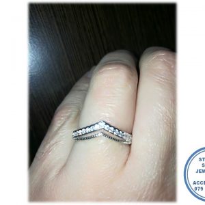 925 Sterling Silver Double Wishbone Ring with front Cubics | Wedding Band | Stack Ring 