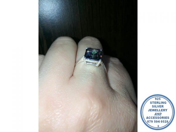 "925 Sterling Silver Square Ring with Mystic Topaz 9 x 9mm"