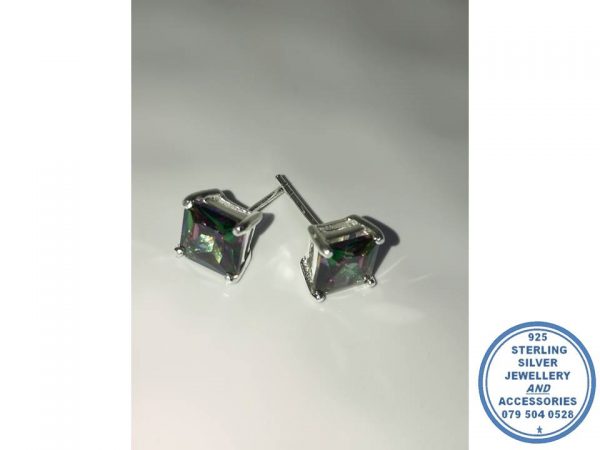 925 Sterling Silver Stud Earrings with Suare 7 x 7 mm Mystic Topaz