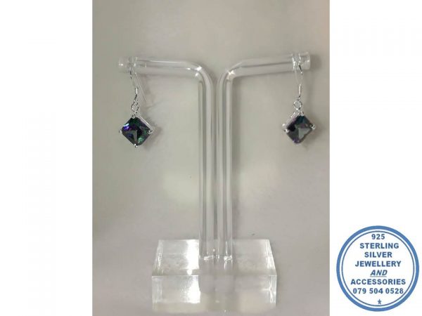 "925 Sterling Silver Dangle hook in Mystic Topaz Earrings 8 x 8 mm "