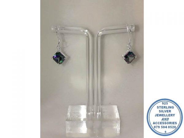 "925 Sterling Silver Dangle hook in Mystic Topaz Earrings 8 x 8 mm "
