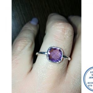 "925 Sterling Silver Amythist Ring Square"