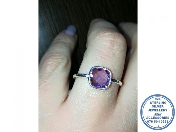 "925 Sterling Silver Amythist Ring Square"
