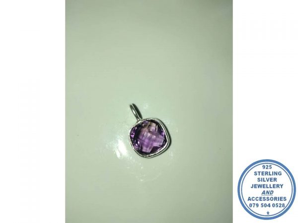 "925 Sterling Silver Amythist Pendant ONLY Square. Excl chain"