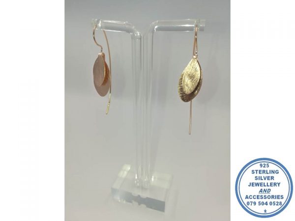 925 Sterling Silver Designers Trendy Leave Flower patal double hook in Earring Rose Gold plated onto Real 925 Silver