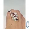 925 Sterling Silver Statement Designers Ring Filigree Twirls with Garnet