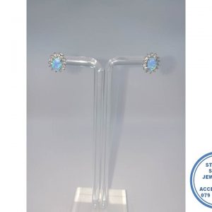 925 Sterling Silver Blue Opal & Cubic Stud Earrings