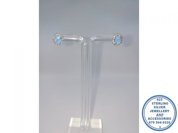 925 Sterling Silver Blue Opal & Cubic Stud Earrings