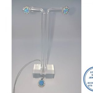  925 Sterling Silver Blue Opal Necklace Pendant with 42cm Chain only. Exc Earrings