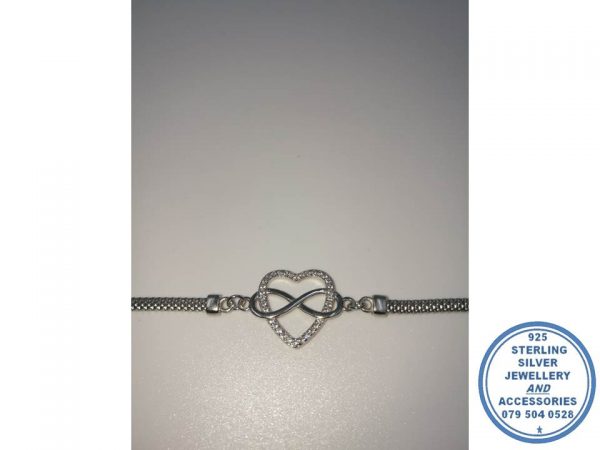 925 Sterling Silver Infinity Heart Popcorn Chain Bracelet