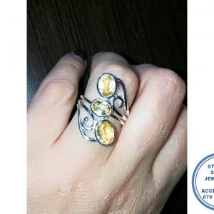 925 Sterling Silver Statement Designers Ring Filigree Twirls with Citrine