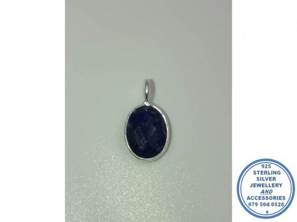 "925 Sterling Silver Oval Designers Pendant Sapphire 7 x 9mm "
