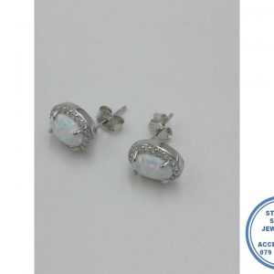 ...925 sterling Silver Whote Halo Cubic Opal Designers Stud Earrings Man-made