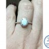 925 Sterling Silver White Opal Cubic Halo Ring with cubic side detail 17mm Inside Diameter