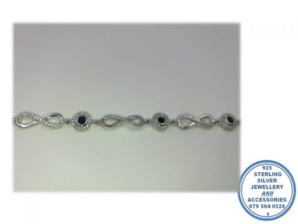 925 Sterling Silver Black & Clear Cubic Infinity Bracelet Showstopper