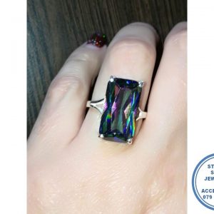 "925 Sterling Silver Statement Designers Mystic Taupaz Dramatic Bold Ring  10   x 20mm Rectangular"