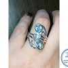 925 Sterling Silver Statement Designers Ring Filigree Twirls with Blue 