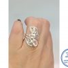 925 Sterling Silver Statement Designers Ring Filigree Twirls with Rose