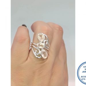 925 Sterling Silver Statement Designers Ring Filigree Twirls with Rose