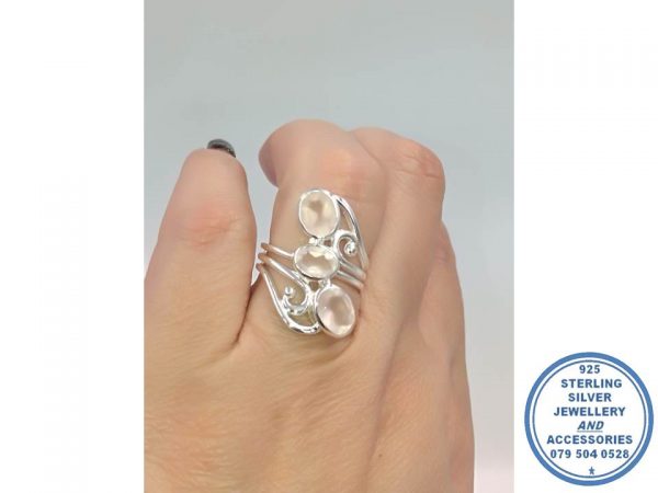 925 Sterling Silver Statement Designers Ring Filigree Twirls with Rose