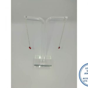 925 Sterling Silver Red Cubic Dangle Treader Chain Earring